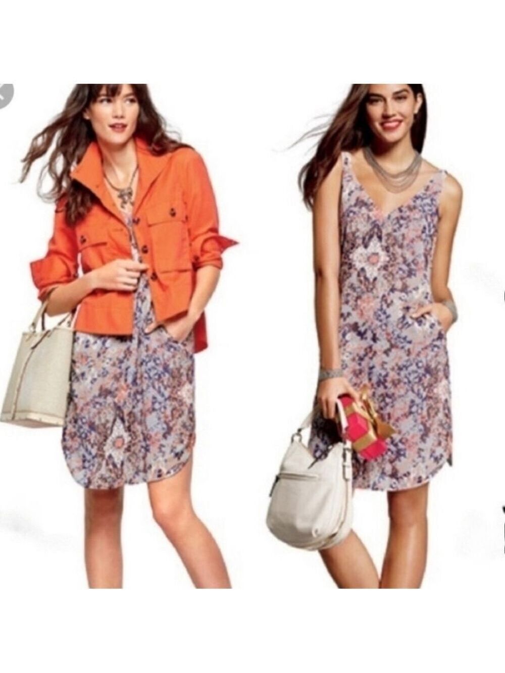 CAbi FRESCO SLIP SHIFT DRESS ABSTRACT FLORAL ADJUSTABLE STRAPS POCKETS MEDIUM